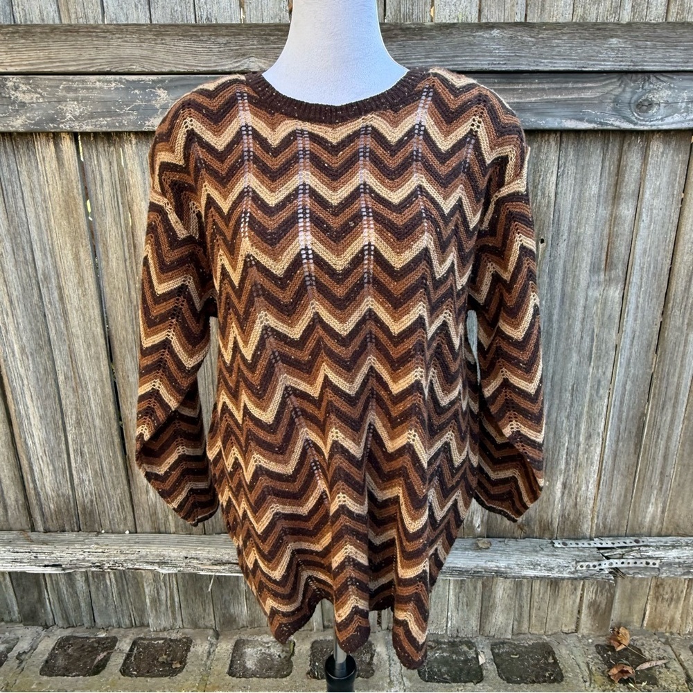 Vintage Elisabeth by Liz Claiborne Brown Tones Chevron Sweater Tunic Size 1